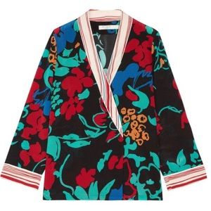 RIXO Multicolor Floral Button-Down Shirt — Black, Red, Teal, Blue, Gold